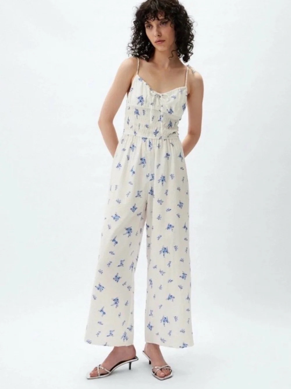 H&M Blue & White Floral Jumpsuit